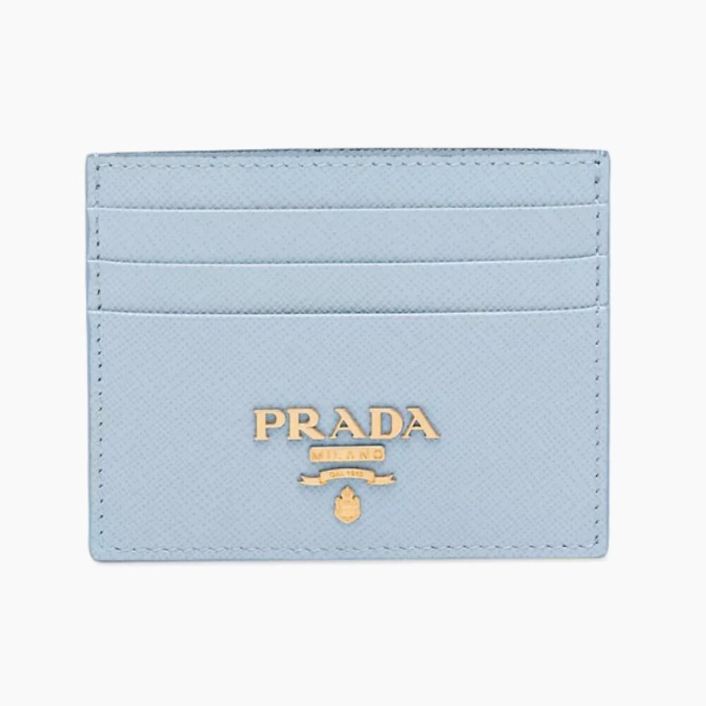 Prada Saffiano Leather Card Holder, Blue